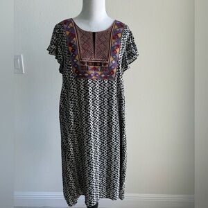 Maeve Black White Aleteo Embroidered Neck Dress Flutter Sleeve Anthropologie